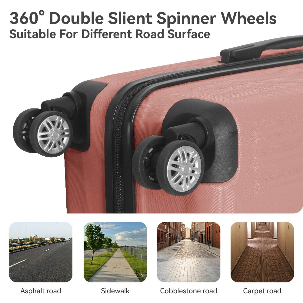 3-Piece Lightweight ABS Hardshell Luggage Set (20", 24", 26") In Rice Brown With Spinner Wheels, TSA Lock, And Adjustable Telescopic Handle - Durable Travel Suitcases_voghion.com